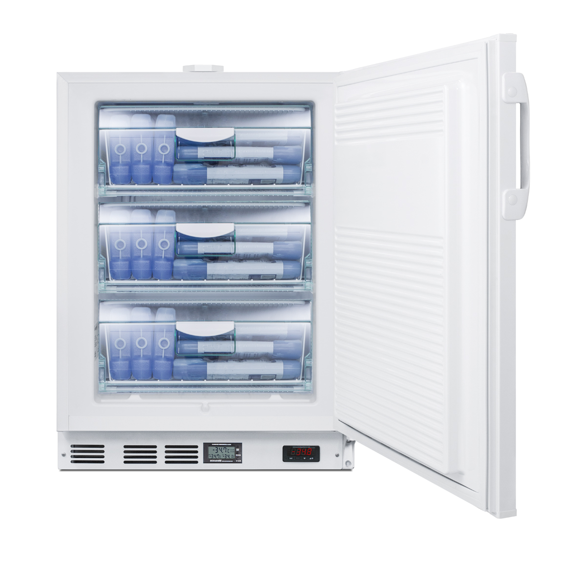 Built-in undercounter ADA compliant laboratory freezer capable of -35 C (-31 F) operation